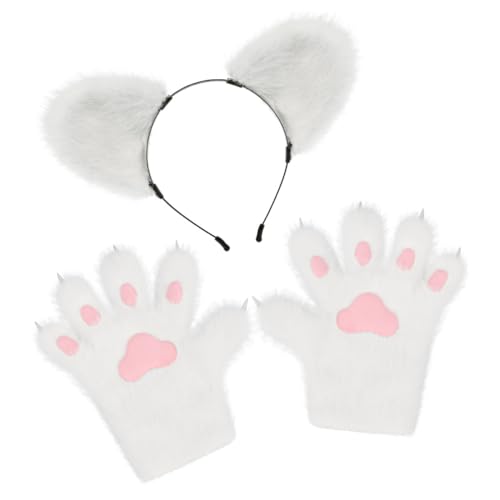 Bär Cosplay Kostüm Set für Halloween, Karneval & Festivals – Weißer Bär Kostüm mit Faux-Fur, Ohren Stirnband und Kapuze für Männer, Frauen & Kinder, Perfekt für Kostümparty und Geburtstagsfeier von Huamengyuan