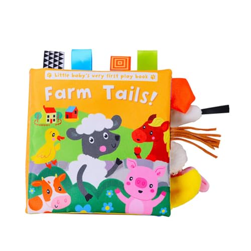 Huamengyuan Babyspielzeug Stoffbuch Baby Bücher Spielzeug mit Tierschwänzen 3D Bilderbuch Weiches Stoffbuch Baby Sensorik Aktivität Hängespielzeug 0-6 Monate Neugeborene Interaktive Spielzeug von Huamengyuan