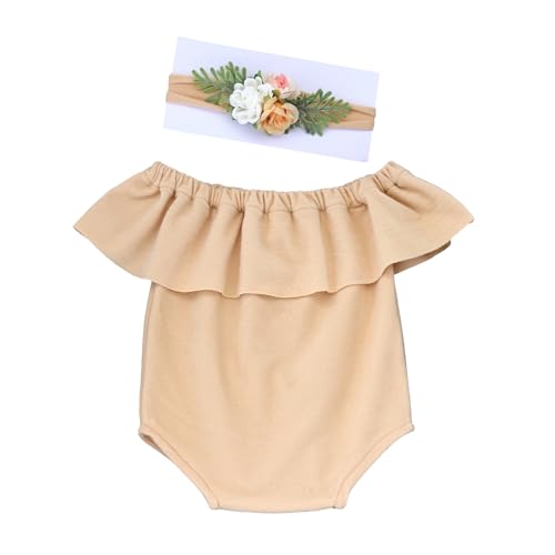 Huamengyuan Body Neugeborenen Fotografie Outfit Sommer Neugeborenes Baby Mädchen Strampler Ärmellos Body Einteiler Prinzessin Bodysuit mit Stirnband Set for Fotostudios Kinder Porträt Beige von Huamengyuan