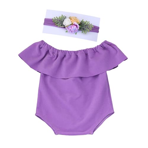 Huamengyuan Body Neugeborenen Fotografie Outfit Sommer Neugeborenes Baby Mädchen Strampler Ärmellos Body Einteiler Prinzessin Bodysuit mit Stirnband Set for Fotostudios Kinder Porträt Hellviolett von Huamengyuan