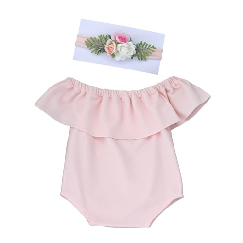 Huamengyuan Body Neugeborenen Fotografie Outfit Sommer Neugeborenes Baby Mädchen Strampler Ärmellos Body Einteiler Prinzessin Bodysuit mit Stirnband Set for Fotostudios Kinder Porträt Pfirsich von Huamengyuan