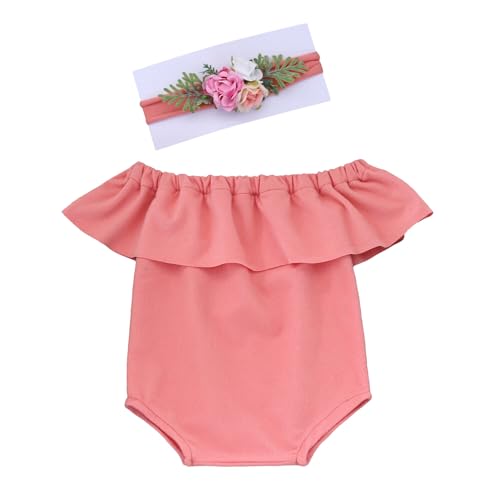 Huamengyuan Body Neugeborenen Fotografie Outfit Sommer Neugeborenes Baby Mädchen Strampler Ärmellos Body Einteiler Prinzessin Bodysuit mit Stirnband Set for Fotostudios Kinder Porträt Pfirsich von Huamengyuan