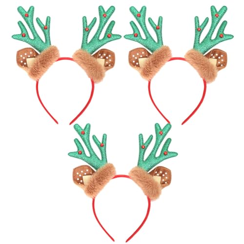 Huamengyuan Haarreifen Rentier Hirsch Reh Geweih Haarreif in Braun mit weihnachtlicher Deko Kopfschmuck Accessoire für Weihnachten Fasching Karneval 3 STK von Huamengyuan