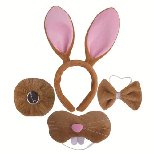 Huamengyuan Hasenohren-Set Hasenschwanz Osterhasenohren Fliege Accessoire Rollenspiele Hasenohren-Stirnband Tierhaarreif Plüsch-Hasenohren-Haarband für Kinder Bälle Halloween Auftritte Braun von Huamengyuan