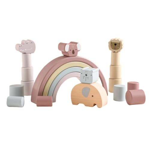 Huamengyuan Holzspielzeug Stapelspiel Stapelspielzeug Tiere zum Stapeln Bausteine Balancespiel Holz Motorikspielzeug Feinmotorik Lernspielzeug Geschenke für Baby Kleinkinder ab 2 3 4 5 Jahren von Huamengyuan