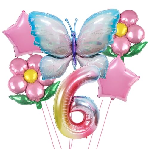 Huamengyuan Party-Deko Luftballons Geburtstag Happy Birthday Ballon Bunte Flügel-Zahlenballons mit Farbverlauf, Mini-Aluminiumfolie, ideal als Dekoration für den Kindertag, Typ 6 von Huamengyuan