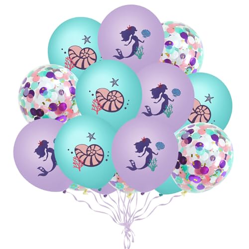 Huamengyuan Party-Deko Luftballons Geburtstag Happy Birthday Ballon Luftballons Meerjungfrau Seepferdchen Meer Ballons aus violettem Latex 15 teiliges Konfetti Set für Geburtstagspartys Typ 1 von Huamengyuan