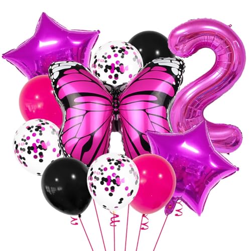 Huamengyuan Party-Deko Luftballons Geburtstag Happy Birthday Ballon Schmetterling luftballon 32-Zoll für Schmetterlinge Luftballon Girlande Deko Mädchen Party Kinder Nummer 2 von Huamengyuan