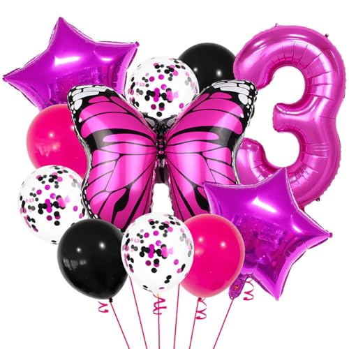 Huamengyuan Party-Deko Luftballons Geburtstag Happy Birthday Ballon Schmetterling luftballon 32-Zoll für Schmetterlinge Luftballon Girlande Deko Mädchen Party Kinder Nummer 3 von Huamengyuan