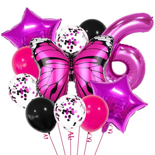 Huamengyuan Party-Deko Luftballons Geburtstag Happy Birthday Ballon Schmetterling luftballon 32-Zoll für Schmetterlinge Luftballon Girlande Deko Mädchen Party Kinder Nummer 6 von Huamengyuan