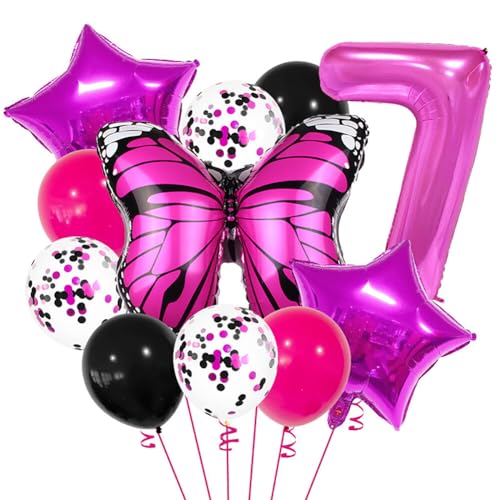 Huamengyuan Party-Deko Luftballons Geburtstag Happy Birthday Ballon Schmetterling luftballon 32-Zoll für Schmetterlinge Luftballon Girlande Deko Mädchen Party Kinder Nummer 7 von Huamengyuan