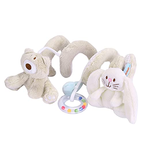 Huamengyuan Plüschige Spirale Spielzeuganhänger für Kinderwagen Cuddly Bunny Bear mit Soundeffekten Baby Spielzeug Anhänger Spirale mit Plüschtieren für Kinderwagen Pram Pushchairs Auto Hanging von Huamengyuan