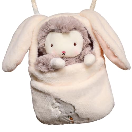 Huamengyuan Spielzeug Cartoon Tierpuppen Puppe Plüschpuppe Weiche Plüsch Hasen Umhängetasche mit Stofftierpuppe Mädchen Reisetasche Geldbörse Plüschtasche Geschenk für Prinzessinnen weißes Schaf von Huamengyuan