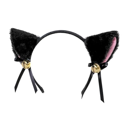 Huamengyuan Stirnband Haarnadel Haarschmuck Anime Cosplay Kostüm Kawaii Haarband Katzenohren Haarreif Plüsch Fuchs Ohren Stirnband Ohren mit Goldenen Glöckchen Katze Fuchs Wolf Schwarz von Huamengyuan