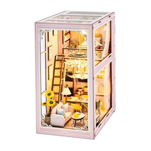 Puppenhäuser Book Nook Kit mit Miniatur Haus,DIY Puppenhaus Gartenhaus aus Holz Möbeln und LED-Licht,3D Puzzle Booknook Kit für Erwachsene, Modellbausätze für 14 Jahre+ Kreatives Geschenk N001 von Huamengyuan