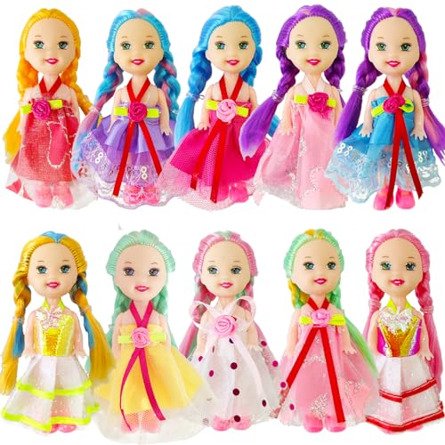 Huang Cheng Toys 10 Sets 10,2 cm Mini Alive Lovely Baby Dolls Girl Dolls Include 10 Pieces Girl Mini Dolls, 10 Sets Handmade Doll Clothes, 10 Pairs of Doll Shoes von Huang Cheng Toys