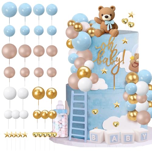 Huangzd 37 Stück Blau Tedybär Tortendeko, Tedybär Kuchen Deko Junge Mädchen, Cake Toppers Kindergeburtstag, Happy Birthday Topper für Kinder Geburtstag Party Kuchen Dekoration (A) von Huangzd