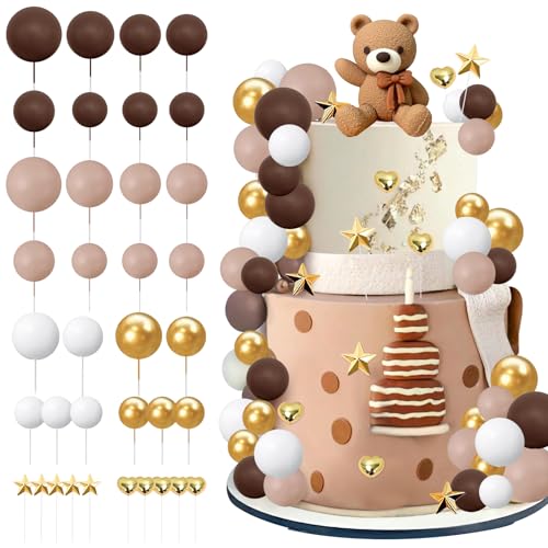 Huangzd 37 Stück Dunkelbraun Tedybär Tortendeko, Tedybär Kuchen Deko Junge Mädchen, Cake Toppers Kindergeburtstag, Happy Birthday Topper für Kinder Geburtstag Party Kuchen Dekoration (B) von Huangzd