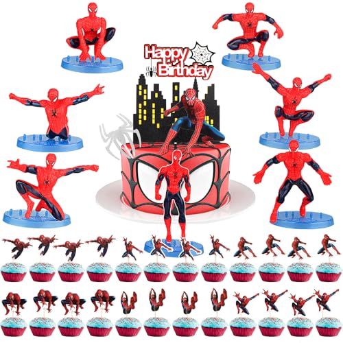 Deko Kuchen Geburtstag 35 Stück Tortendeko Spider-man Tortendeko Figur, Tortendeko für Kinder Party Kuchen Dekoration Supplies, Cupcake Geburtstag Party von Huanmin