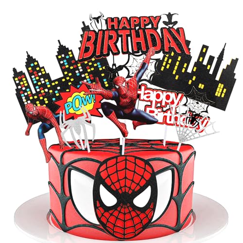 Deko Kuchen Geburtstag, Spider-man Tortendeko 10 Stück Spiderboy Cupcake Topper, Tortendeko für Kinder Party Kuchen Dekoration Supplies, Cupcake Geburtstag Party von Huanmin
