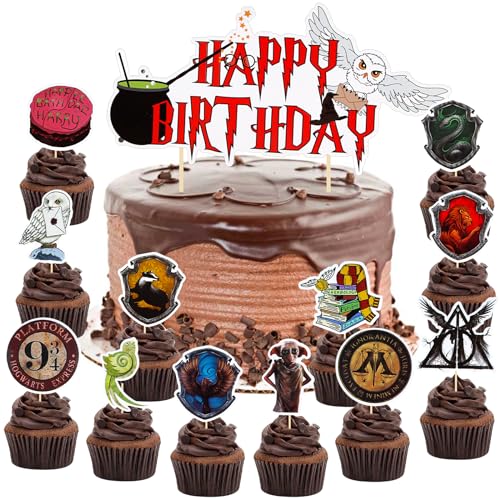 Huanmin Glitter Wizard Cupcake Topper Harry, 13 Stück Glitter Magier Kuchen Deko, Tortendeko (HLBT), Zauberstab Harry Kuchen Topper Magical Wizard, Cupcake Deko Geburtstag von Huanmin