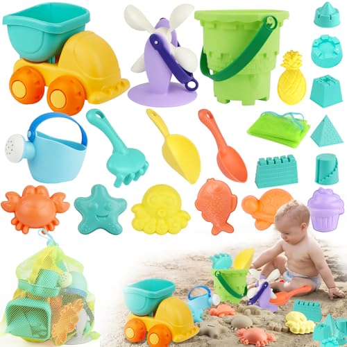 Huanmin Sandspielzeug, Sandkasten Spielzeug 21 Stück Sandspielzeug Set, Sandspielzeug Ab 1 Jahr, Sandburgen Bauset, Sandspielzeug Junge, Sand Toys für Kinder, Kleinkinder, Jungen Und Mädchen von Huanmin