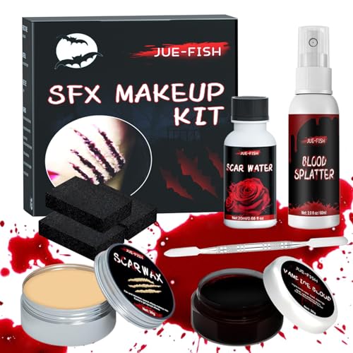 Kunstblut Halloween Schminke Set, Blut Halloween Kunstblut Fake Blood Künstliches Blut Filmblut Modellierwachs Narbenwachs Halloween Zombie Vampir Wunden Wundschorf Narben Schminke Halloween Make Up von Huarsion