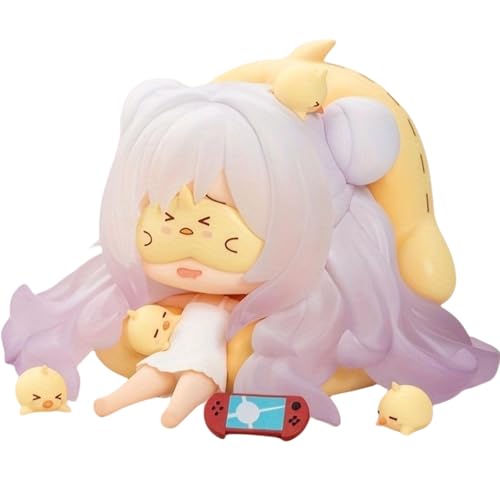 Huawealthy Mnf Le Malin Anime Figur Schlaf mit Little Yellow Chicken Eye Mask Q Edition mit Zubehör Little Yellow Huhn und Spielkonsole Anime Figuren für Schreibtisch Auto Dekoration von Huawealthy