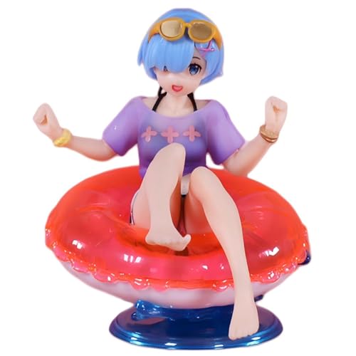 Huawealthy Remu Anime-Figur, Bademode, Modellierung, Anime-Figur, sitzend im Schwimmkreis, Körperhaltung, 10 cm, Anime-Figur, Statue für Schlafzimmer, Arbeitszimmer, Auto-Dekoration von Huawealthy