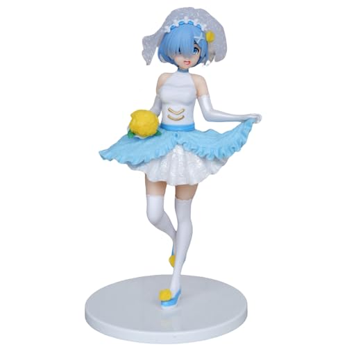 Huawealthy Remu Anime Figur Dessing Blau Weiß Blumen Hochzeitskleid Stehhaltung 19,5cm Anime Figur für Zimmer Schreibtisch Auto Dekoration von Huawealthy