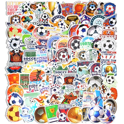 Fußball Aufkleber, 100 Stück Sport Fußball Aufkleber Wasserdicht Wasserflaschen Fußball Vinyl-Aufkleber Fußball Geschenke für Scrapbooking Laptop Skateboard Motorrad Fahrrad Auto für Teenager Kinder von Huaxintoys