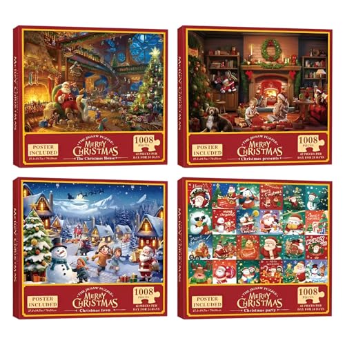 2024 Adventskalender Puzzle 1008 Teile, 24 Tägiger Weihnachts Adventskalender, Christmas Vacation Adventskalender, Countdown Kalender Weihnachten, Kinder Erwachsenenpuzzle Weihnachtskalender von Huayeex