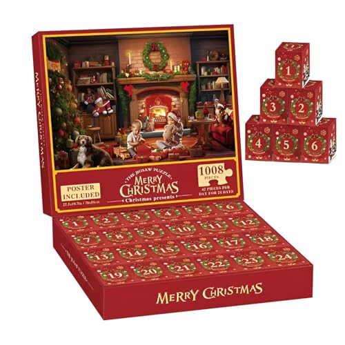 2024 Adventskalender Puzzle 1008 Teile, 24 Tägiger Weihnachts Adventskalender, Christmas Vacation Adventskalender, Countdown Kalender Weihnachten, Kinder Erwachsenenpuzzle Weihnachtskalender von Huayeex