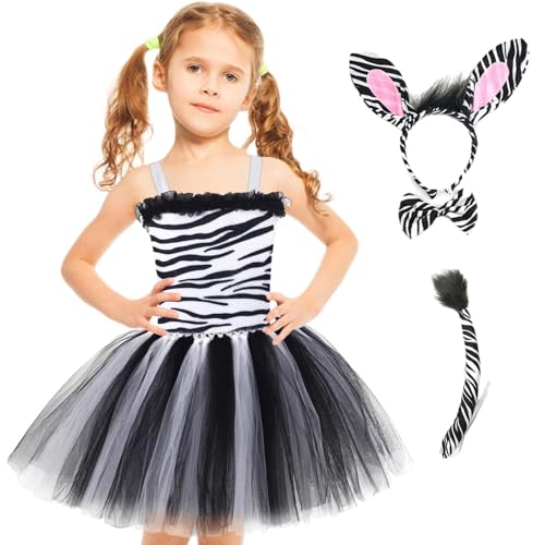 Huayeex Zebra-Kostüme für Damen, Zebra-Cosplay-Zubehör, Kostüm für Mädchen – Tierkostüm für Mädchen, Kinder-Tierkostüm, Halloween-Kleidung für Kinder von Huayeex