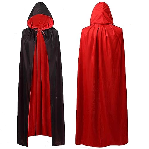 Huayifa Vampir Kostüm Umhang - Kapuzenumhang Schwarz Rot Doppelseitig Mit Erwachsener Für Halloween Kostüm ， Unisex umhang ，Kinder,Halloween & Fasching & Karneval von Huayifa