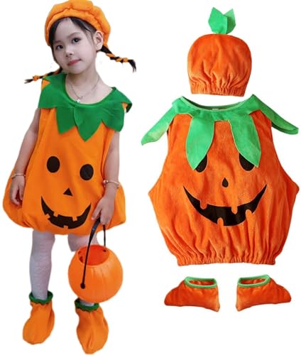 Hubatterik halloween kostüm kürbis kinder Halloween kürbis kostüm mit halloween süssigkeiten beutel hut 12 Stück Halloween 3D Fledermaus Deko, Fleece Pumpkin Halloween Cosplay Kleinkind 3-7 Jahre von Hubatterik