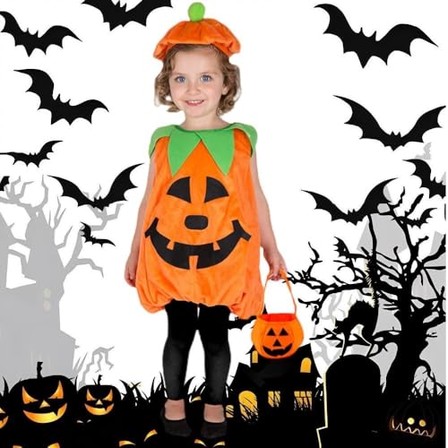 Hubatterik halloween kostüm kürbis kinder kürbis kostüm mit halloween süssigkeiten beutel hut 12 Stück Halloween 3D Fledermaus Deko, Fleece Pumpkin Halloween Cosplay Kleinkind 3-7 Jahre von Hubatterik