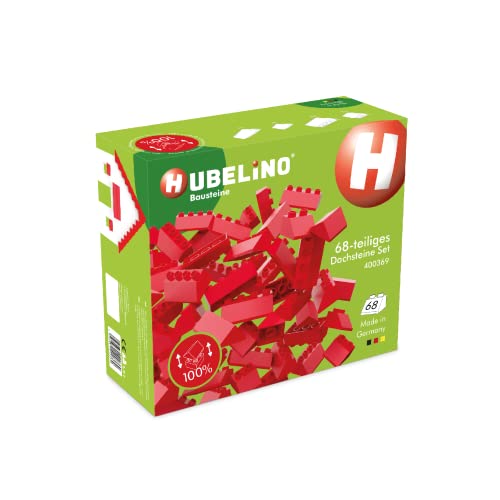 Hubelino 400369 68-teiliges Dachsteine Set, rote Dachziegel, kompatibel mit großen Bausteinen anderer Hersteller, Made in Germany von Hubelino