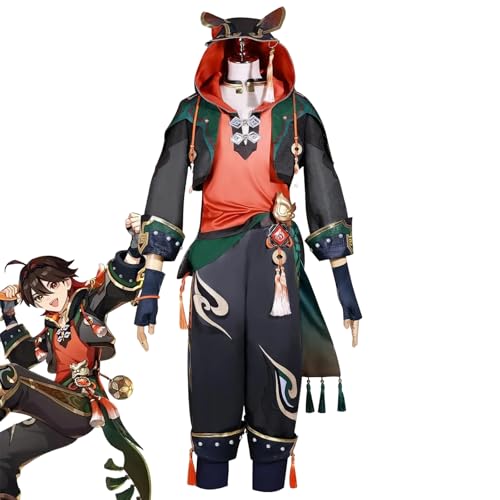 Hubool Genshin Impact Gaming Cosplay Kostüm - Liyue Löwe Tanz Junge Outfit & Zubehör Set für Anime Fans, männlicher Cosplay-Anzug (groß) von Hubool