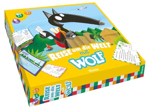 AUZOU | Reise um die Welt mit Wolf | Brettspiele ab 5 Jahre | Familienspiele Wolf | Der Wolf Kinderbuch | Weltreise Spiel Kinder | Länder Lernen | Für 3-6 Spieler ab 5 Jahren von AUZOU