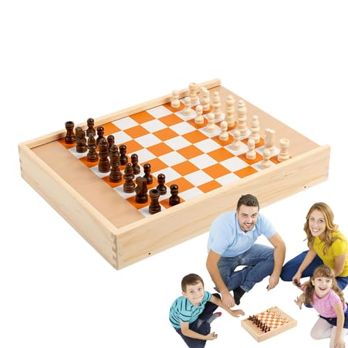 Holz-Mehrspielbrett-Set, Holz-Schachbrett-Set | 5 in 1 klassische Schach-Dame-Brettspiele - Tragbares Tischspiel, Reisespielzeug für Jugendliche, Kinder und Erwachsene von Hudhowks