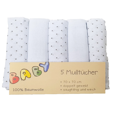 HÜTTE & CO Mulltücher 5er-Pack graue Punkte von Hütte & Co