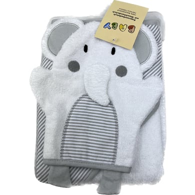 Hütte Geschenkeset Kapuzenbadetuch mit Waschhandschuh Elefant grau von Hütte & Co