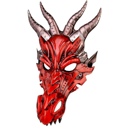 HugOutdoor Drachenmaske, Cosplay-Kostüm, Zubehör für Erwachsene und Kinder, Halloween, Maskerade, Steam Punk, mechanische Dino-Masken (rot) von HugOutdoor