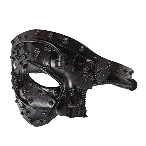 HugOutdoor Mittelalterliche mechanische Steampunk-Maske, Halloween, Retro, Venedig, Phantom der Oper, Maskerade, PU, Halbgesicht, Punk-Maske (schwarz) von HugOutdoor