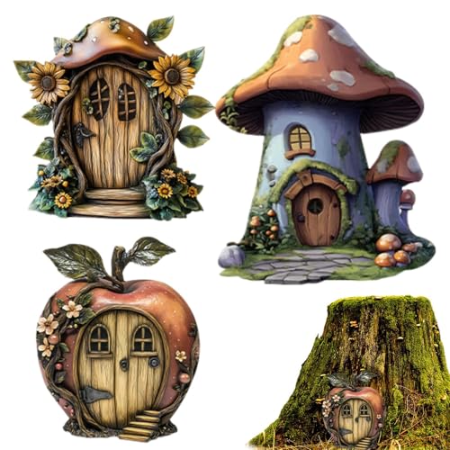 Feengartentür | 2D-Holz-Feentür Miniatur | 3 Stück niedliches Märchen rustikales Miniaturzubehör für Kinder Wand Garten Dekoration Baumhaus Regal Feengartentür | 2D-Holz-Feentür Miniatur | 3 Stück niedliches Märchen rustikales Miniaturzubehör für Kinder Wand Garten Dekoration Baumhaus Regal von Hugsweet