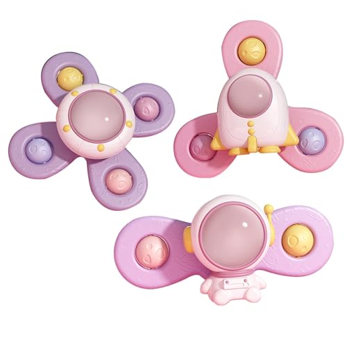 Hugsweet Baby Spinner mit Saugnäpfeln, Saugnäpftassen -Spinner für Babys,Tragbares sensorisches Zappel für | Neuheit Spinner Spielzeug mit Saugnapfbecher, Raumthema Sensorisches Zappel für Kinder von Hugsweet