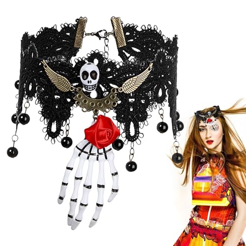 Hugsweet Halloween-Spitzen-Stirnband,Halloween-Stirnband | Spitze Totenkopf Krone Haarreifen | Bequemes und leichtes Cosplay-Haarband für Frauen-Rollenspiele, Maskerade von Hugsweet