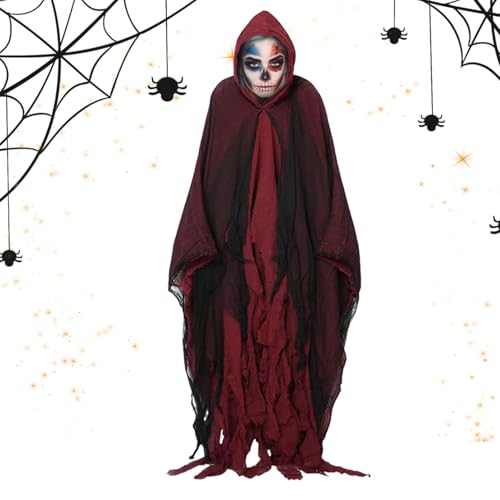 Hugsweet Mittelalterliches Umhangkostüm, Halloween-Vampirumhang, schwarzer Umhang mit Kapuze, Cosplay-Maskerade-Hexenkostüm für Maskerade, Bühnenshow von Hugsweet