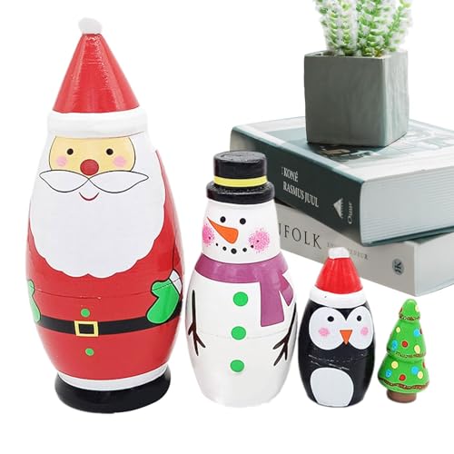 Hugsweet Nistpuppen für Kinder,Chirstmas Nesting Dolls Russische Matroschka Holz Stapelpuppen | Hölzernes handgemachtes verschachteltes Set Matroschka-Puppenspielzeug für Kinder Kleinkind von Hugsweet